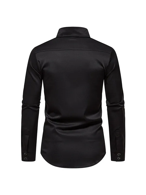 Men's Rose Embroidery Print Long Sleeve Shirt