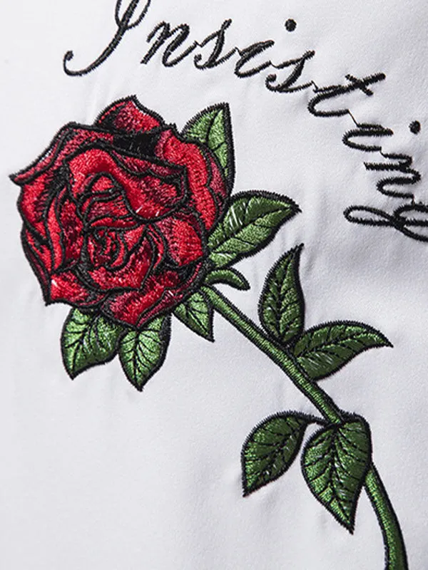 Men's Rose Embroidery Print Long Sleeve Shirt