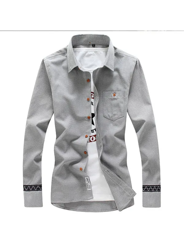 Men's Simple Slim Fit Patchwork Long Sleeve Shirt