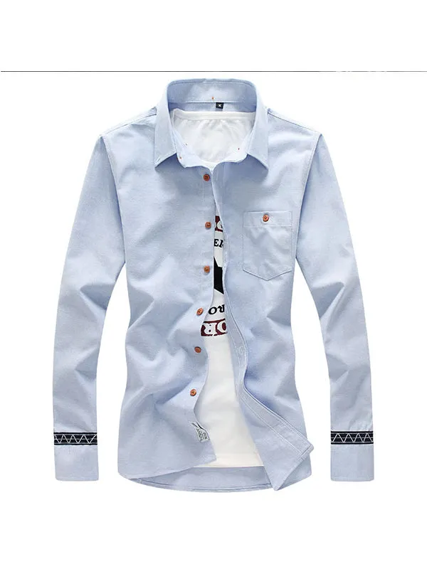 Men's Simple Slim Fit Patchwork Long Sleeve Shirt
