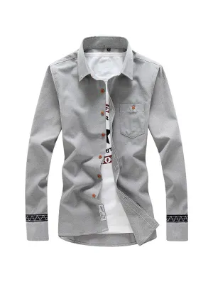 Men's Simple Slim Fit Patchwork Long Sleeve Shirt