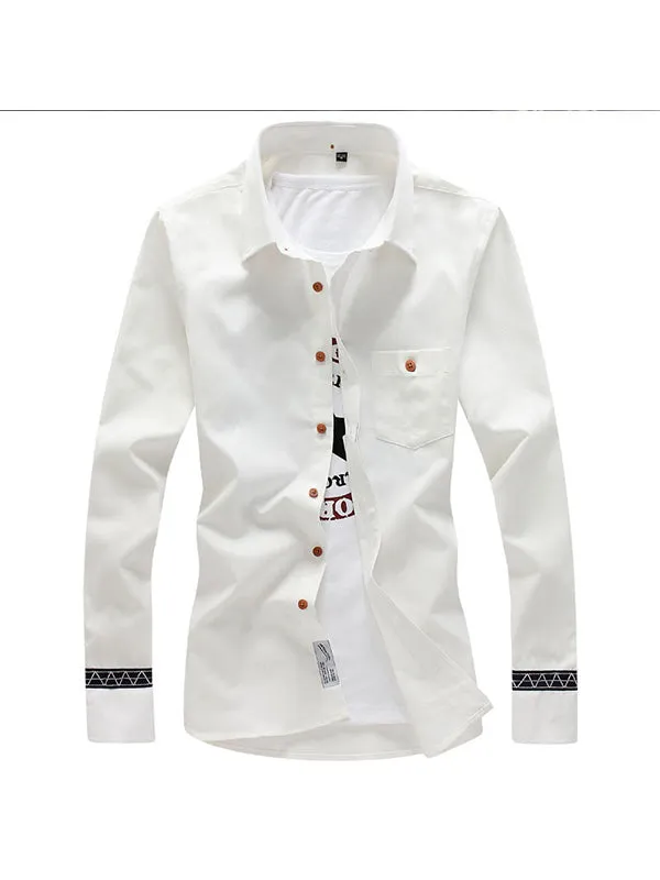 Men's Simple Slim Fit Patchwork Long Sleeve Shirt