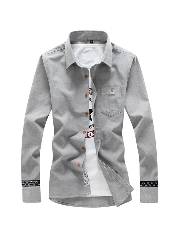 Men's Simple Slim Fit Patchwork Long Sleeve Shirt