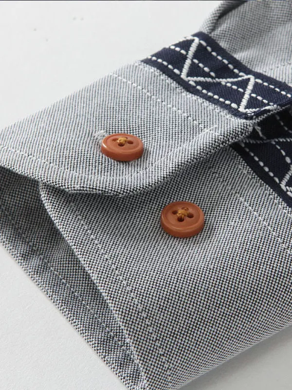 Men's Simple Slim Fit Patchwork Long Sleeve Shirt