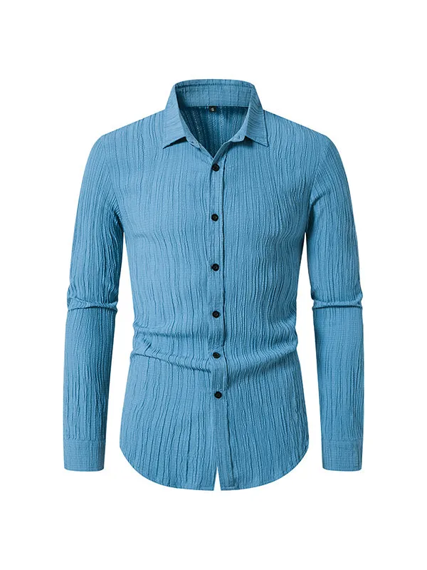 Men's Solid Color Wavy Lapel Long Sleeve Shirt