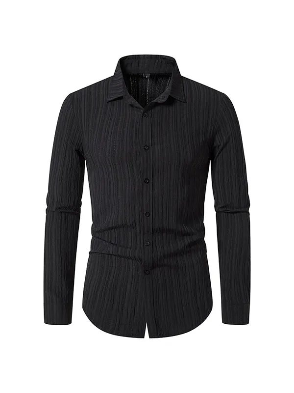 Men's Solid Color Wavy Lapel Long Sleeve Shirt