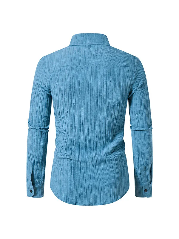 Men's Solid Color Wavy Lapel Long Sleeve Shirt