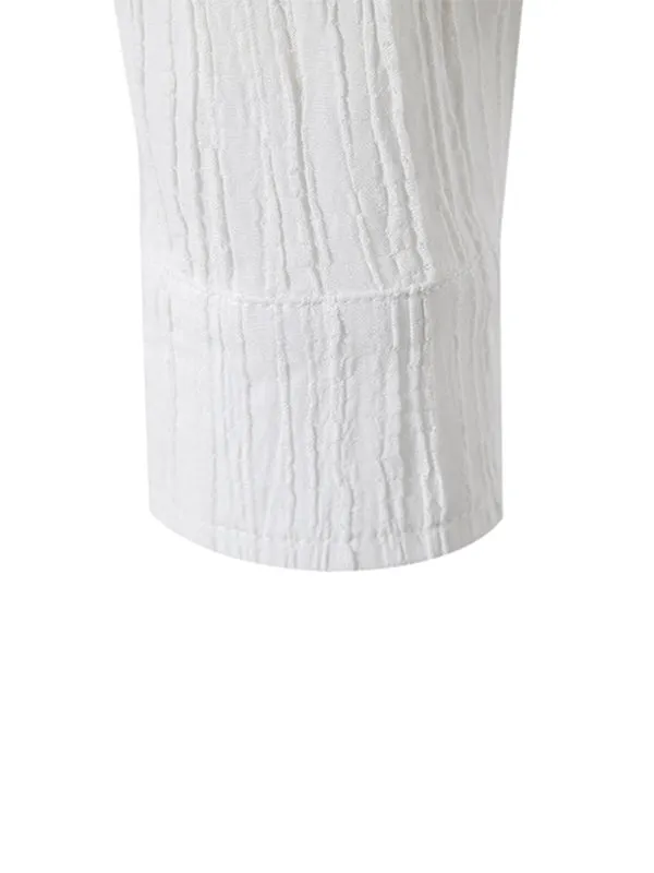 Men's Solid Color Wavy Lapel Long Sleeve Shirt