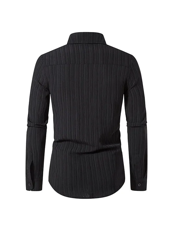 Men's Solid Color Wavy Lapel Long Sleeve Shirt