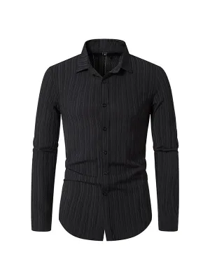 Men's Solid Color Wavy Lapel Long Sleeve Shirt