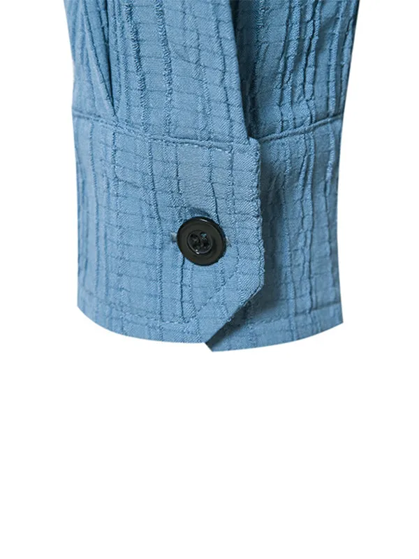 Men's Solid Color Wavy Lapel Long Sleeve Shirt