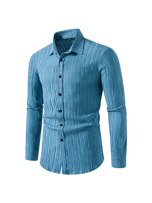 Men's Solid Color Wavy Lapel Long Sleeve Shirt