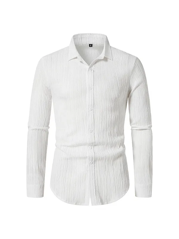 Men's Solid Color Wavy Lapel Long Sleeve Shirt