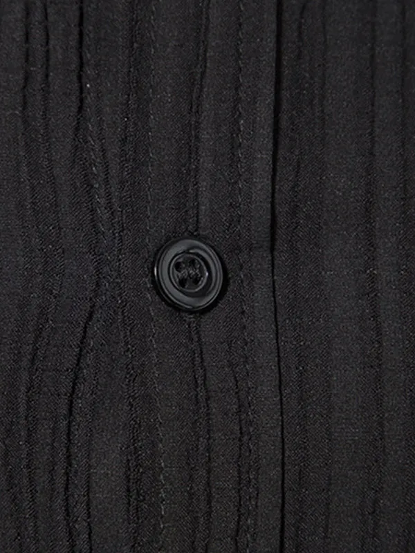 Men's Solid Color Wavy Lapel Long Sleeve Shirt