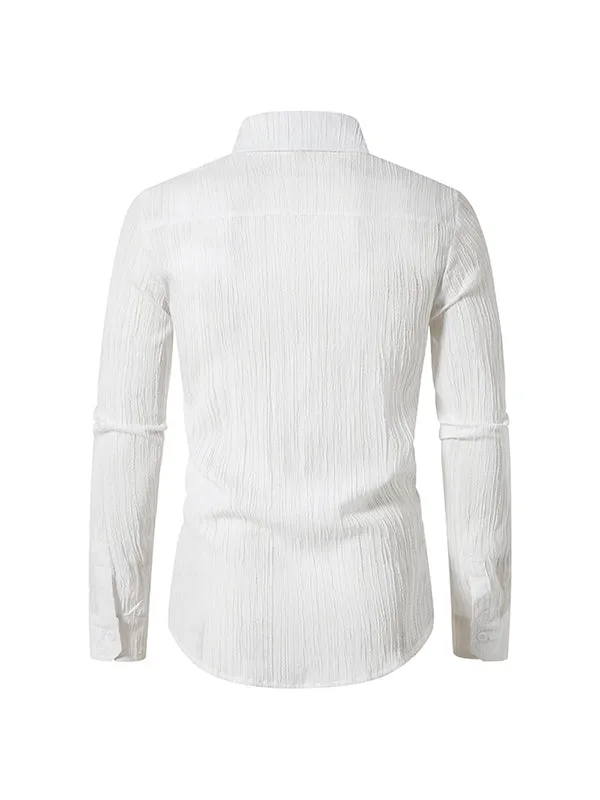 Men's Solid Color Wavy Lapel Long Sleeve Shirt