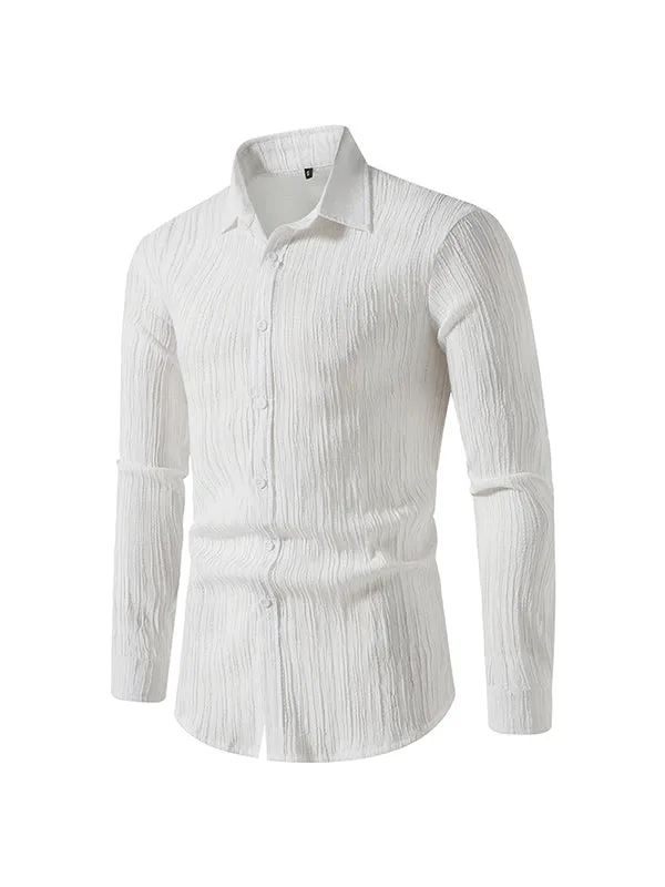 Men's Solid Color Wavy Lapel Long Sleeve Shirt
