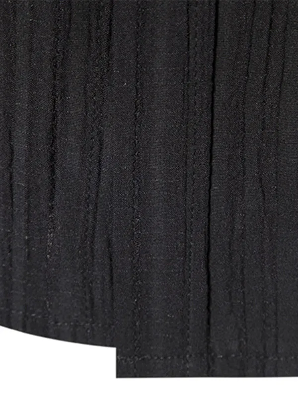 Men's Solid Color Wavy Lapel Long Sleeve Shirt