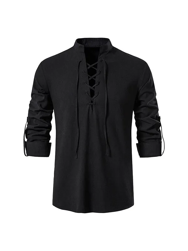 Men's Stand Collar Chinese Style Long Sleeve Shirt