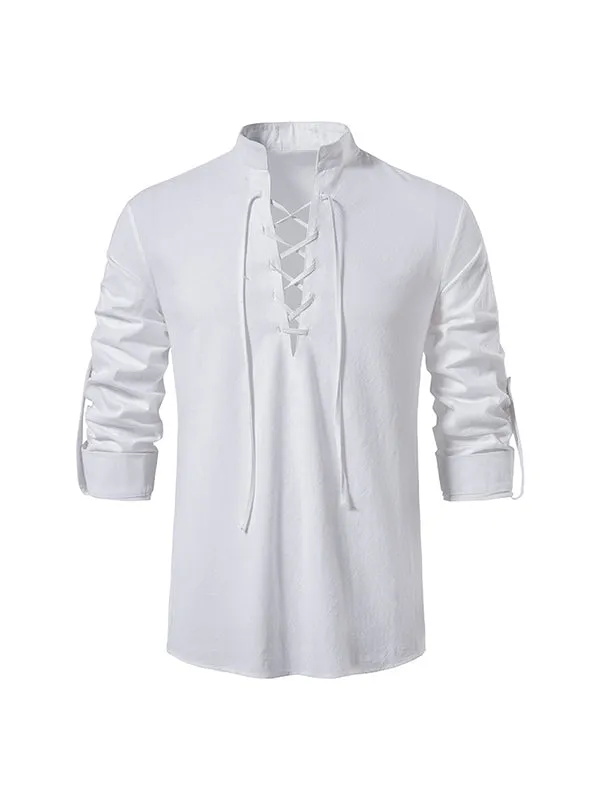 Men's Stand Collar Chinese Style Long Sleeve Shirt