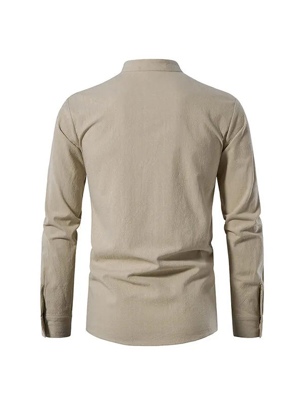 Men's Stand Collar Chinese Style Long Sleeve Shirt
