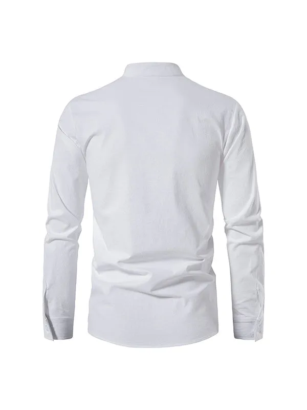Men's Stand Collar Chinese Style Long Sleeve Shirt