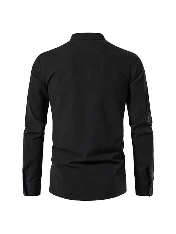 Men's Stand Collar Chinese Style Long Sleeve Shirt