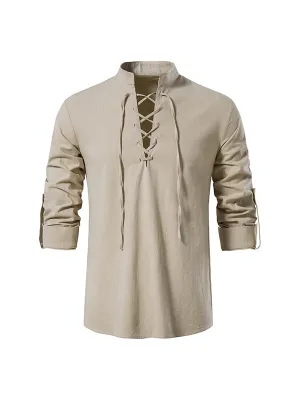 Men's Stand Collar Chinese Style Long Sleeve Shirt