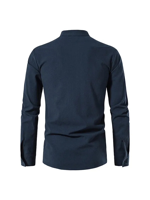 Men's Stand Collar Chinese Style Long Sleeve Shirt