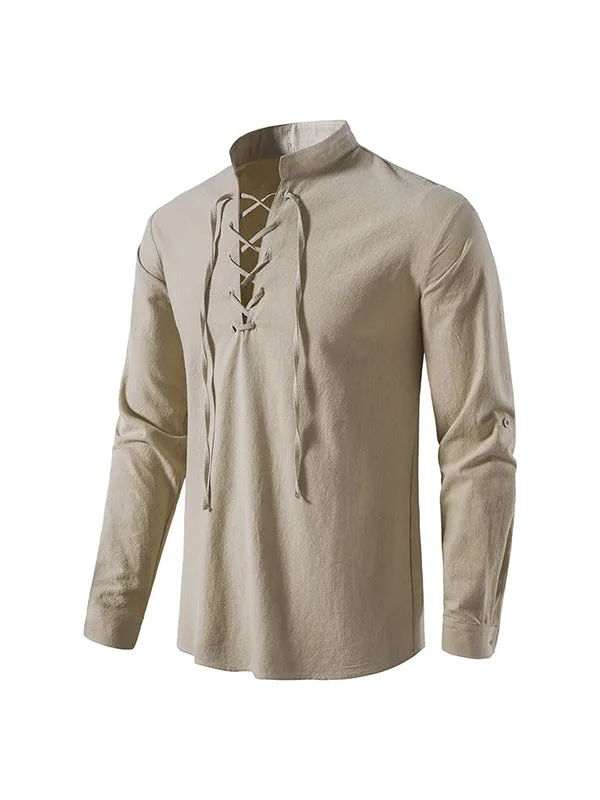 Men's Stand Collar Chinese Style Long Sleeve Shirt