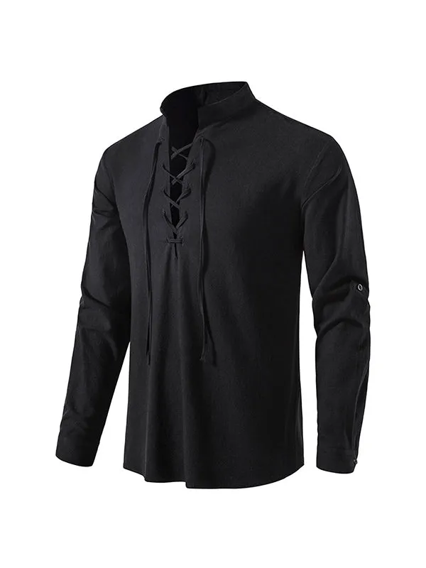 Men's Stand Collar Chinese Style Long Sleeve Shirt