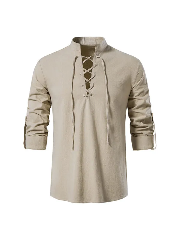 Men's Stand Collar Chinese Style Long Sleeve Shirt