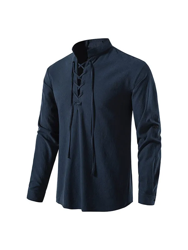 Men's Stand Collar Chinese Style Long Sleeve Shirt