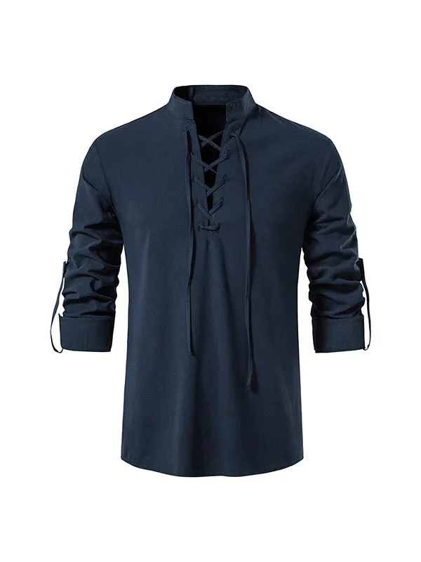 Men's Stand Collar Chinese Style Long Sleeve Shirt