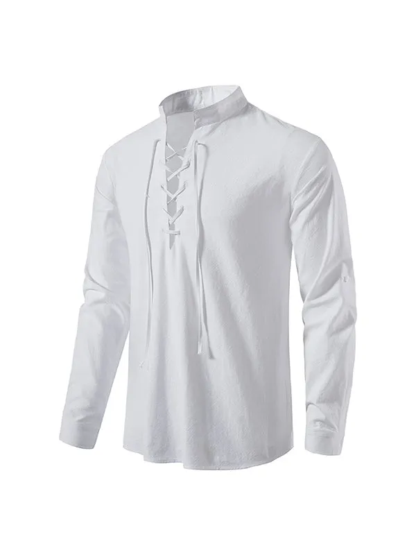 Men's Stand Collar Chinese Style Long Sleeve Shirt