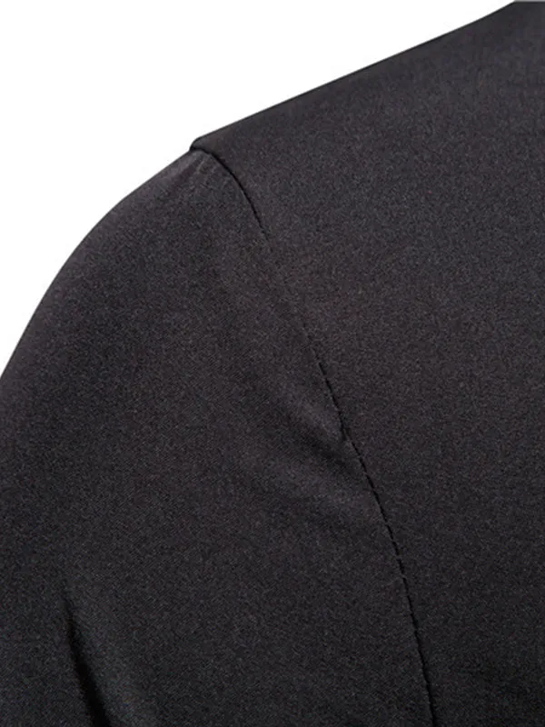 Men's Stand Collar Slanted Hem Long Sleeve Shirt
