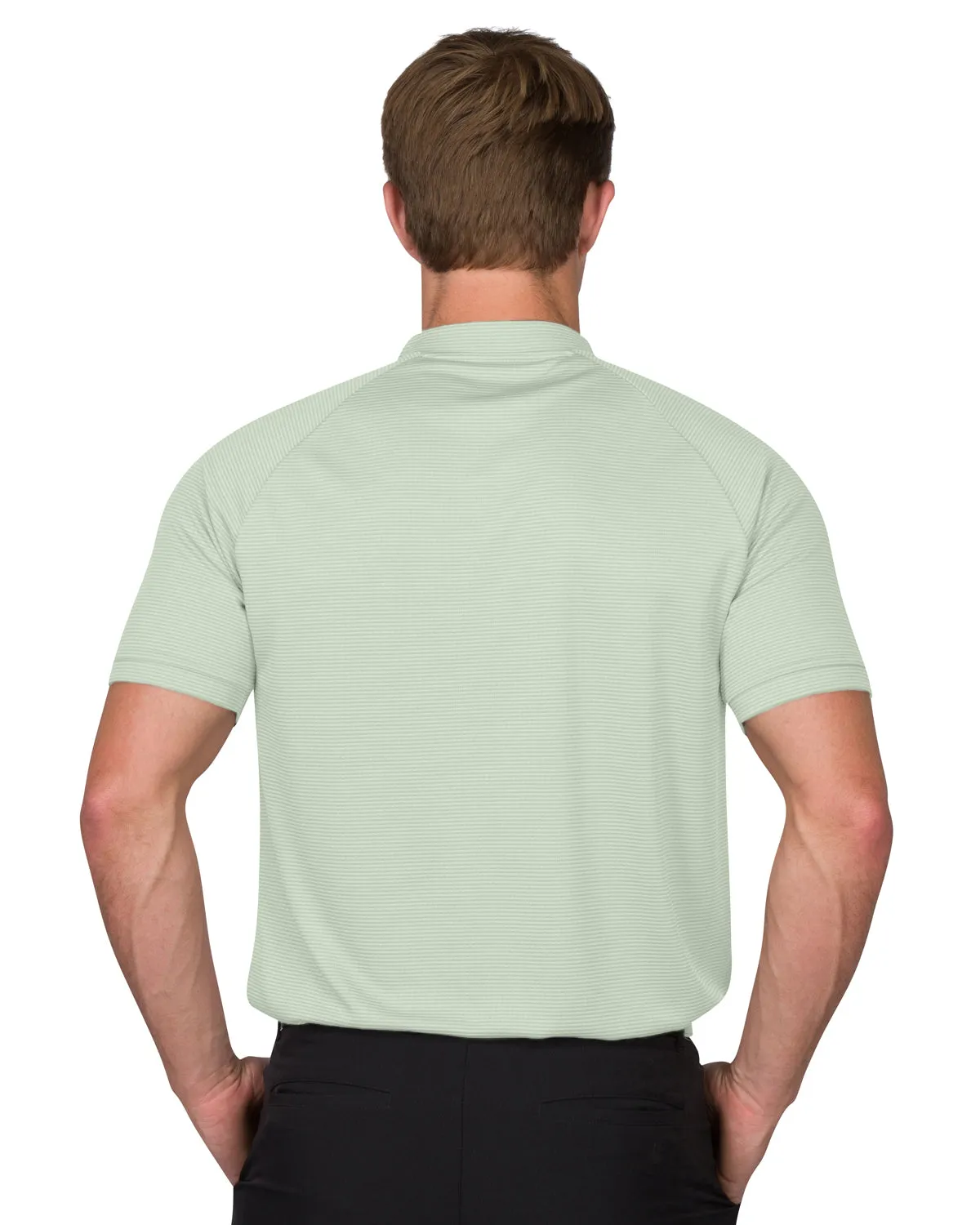 MEN'S THIN-STRIPED COLLARLESS GOLF POLOS