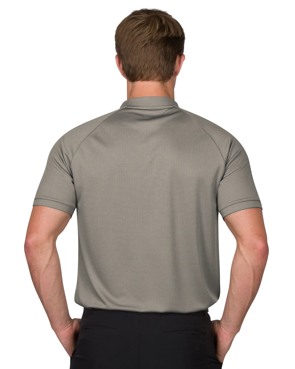 MEN'S THIN-STRIPED COLLARLESS GOLF POLOS
