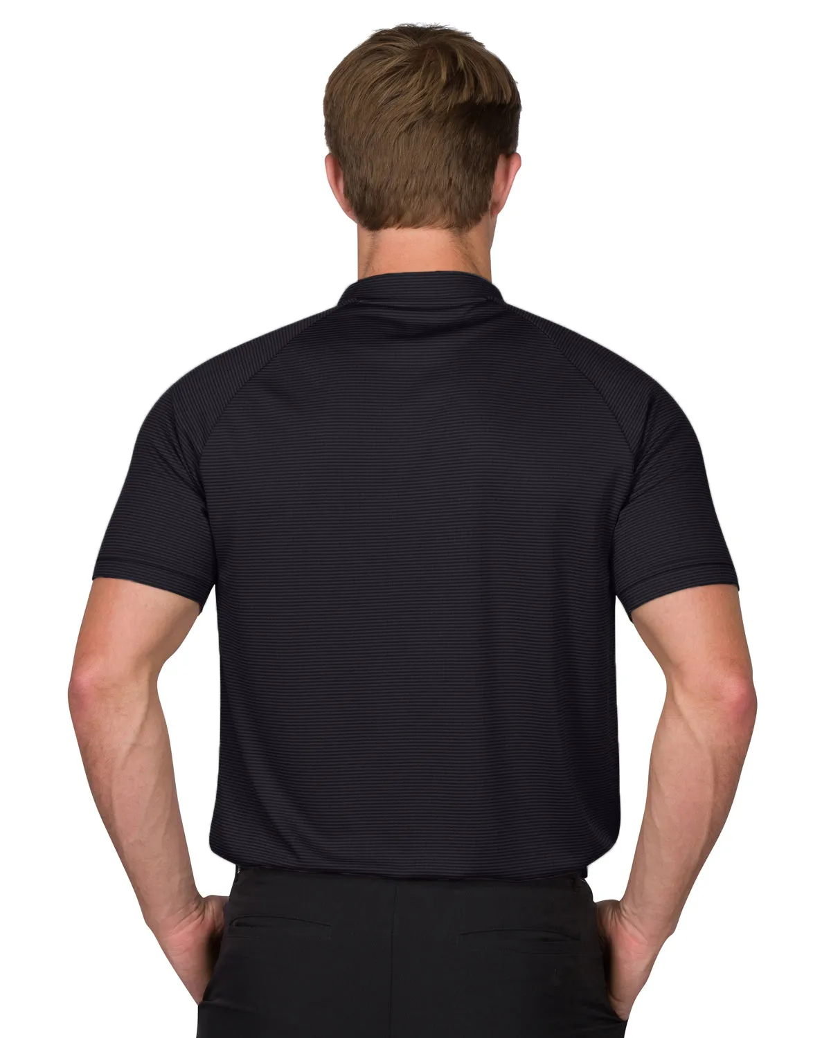 MEN'S THIN-STRIPED COLLARLESS GOLF POLOS