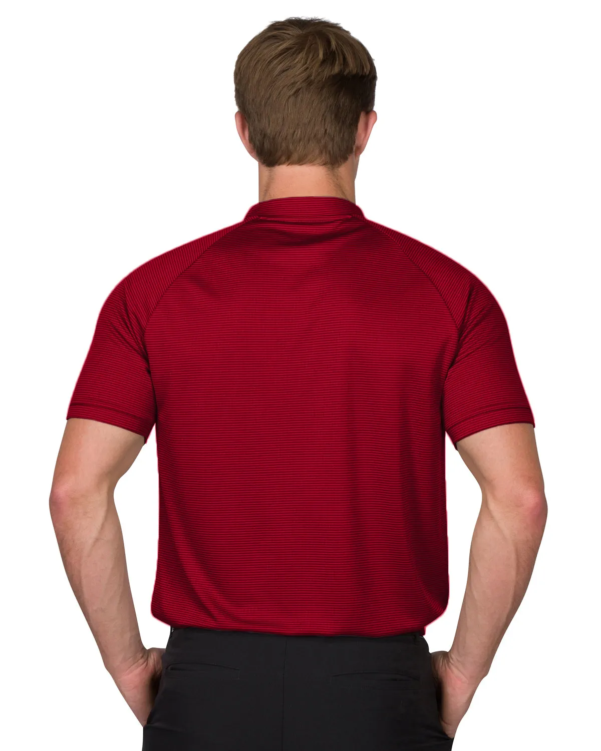 MEN'S THIN-STRIPED COLLARLESS GOLF POLOS