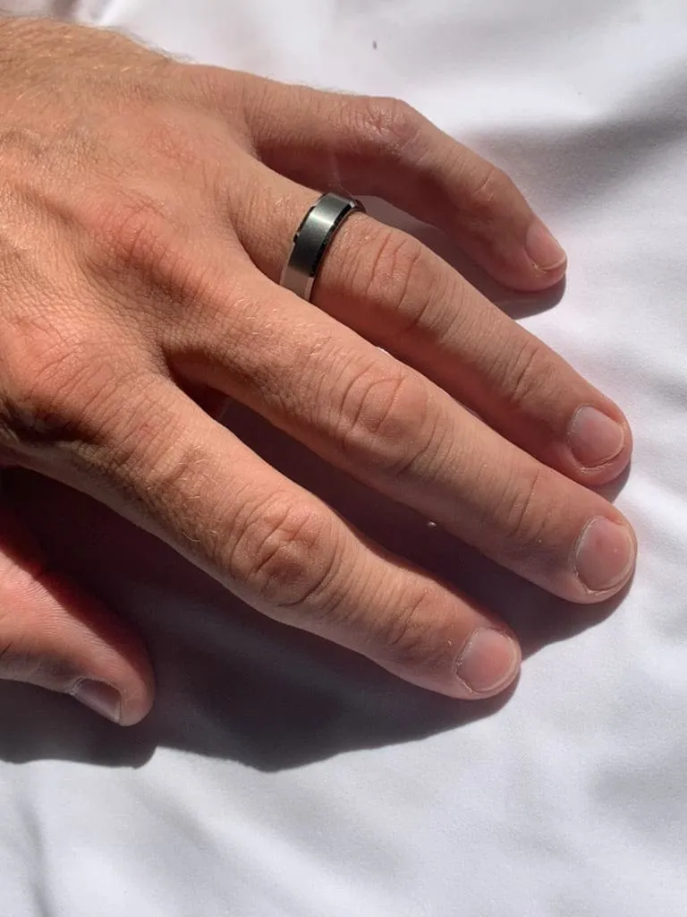Men's Tungsten Satin Beveled Edge Band - Special Order