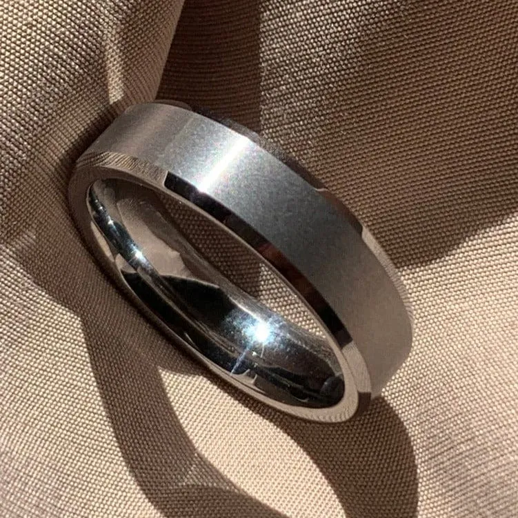 Men's Tungsten Satin Beveled Edge Band - Special Order