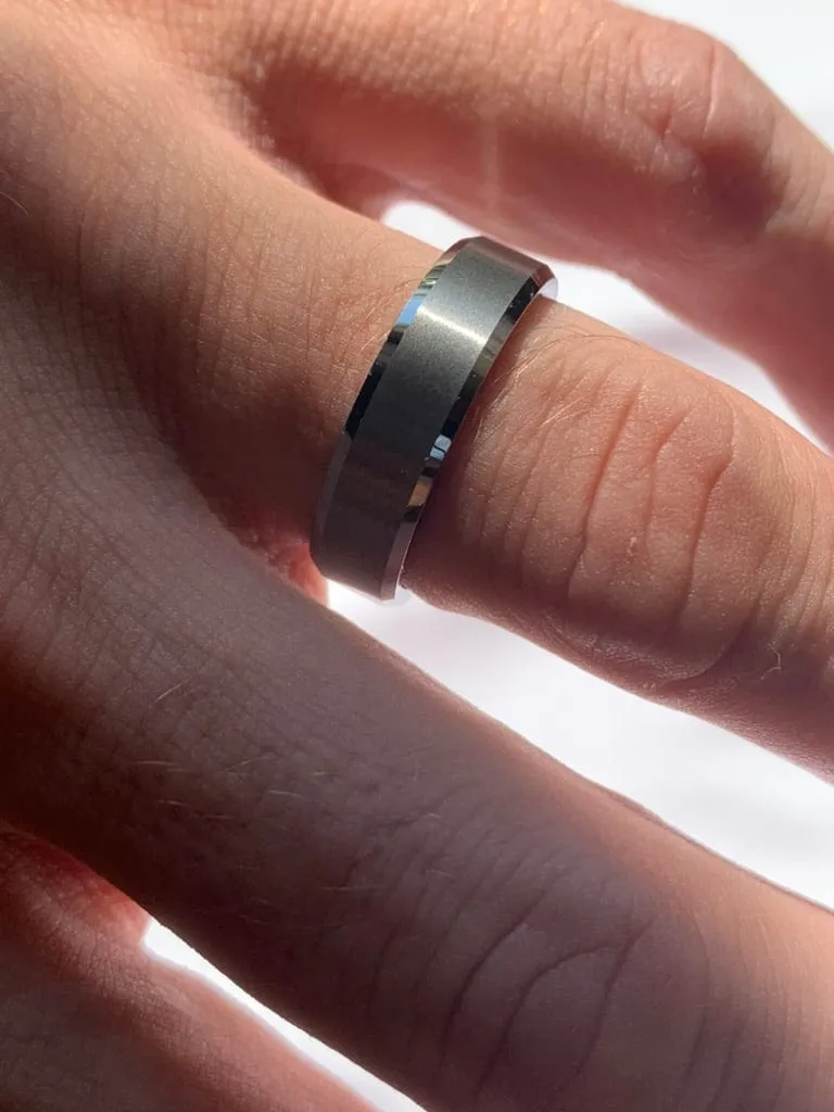 Men's Tungsten Satin Beveled Edge Band - Special Order