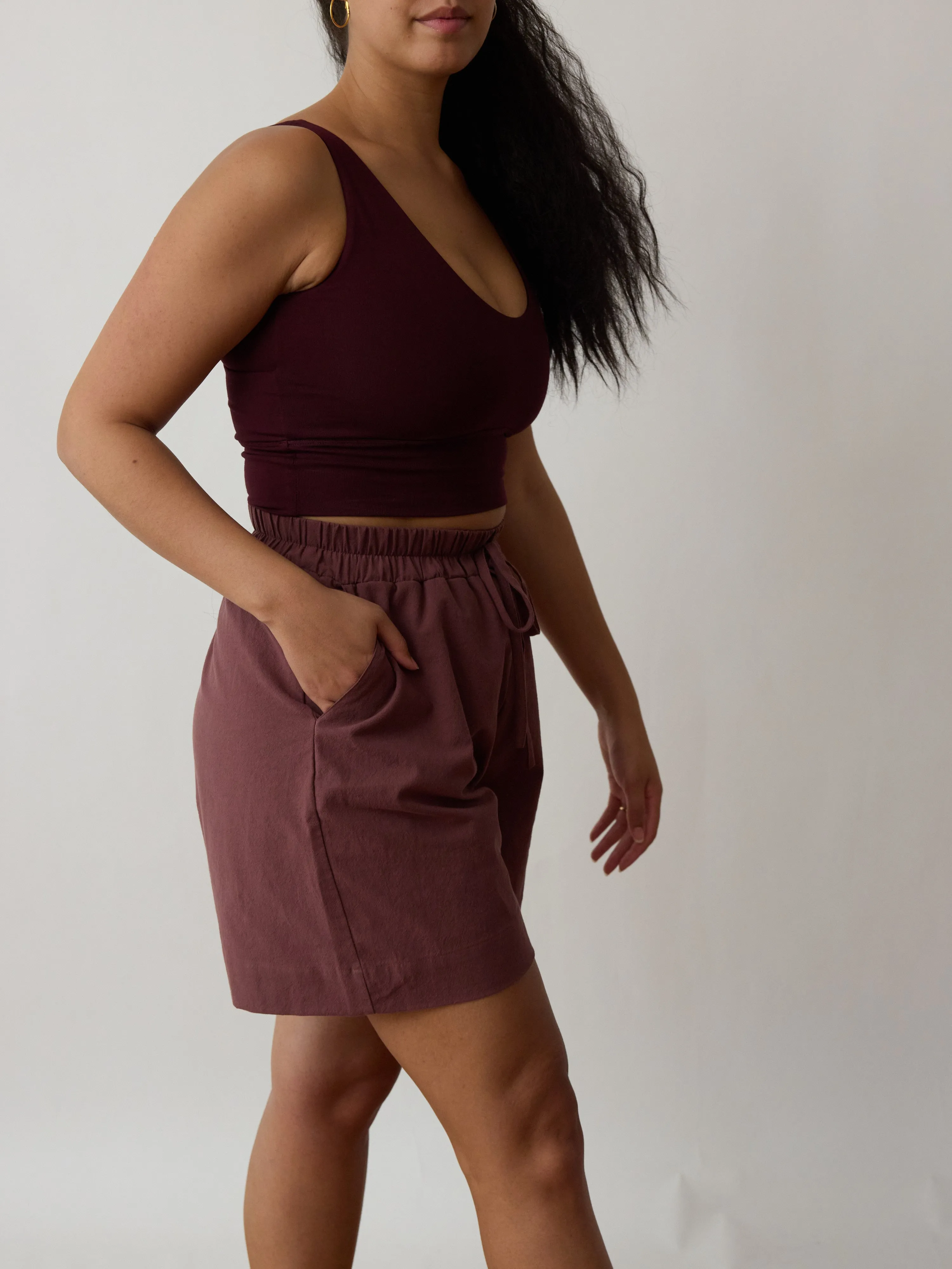 MIDNIGHT MAUVE COTTON CREPE LYNN SHORT