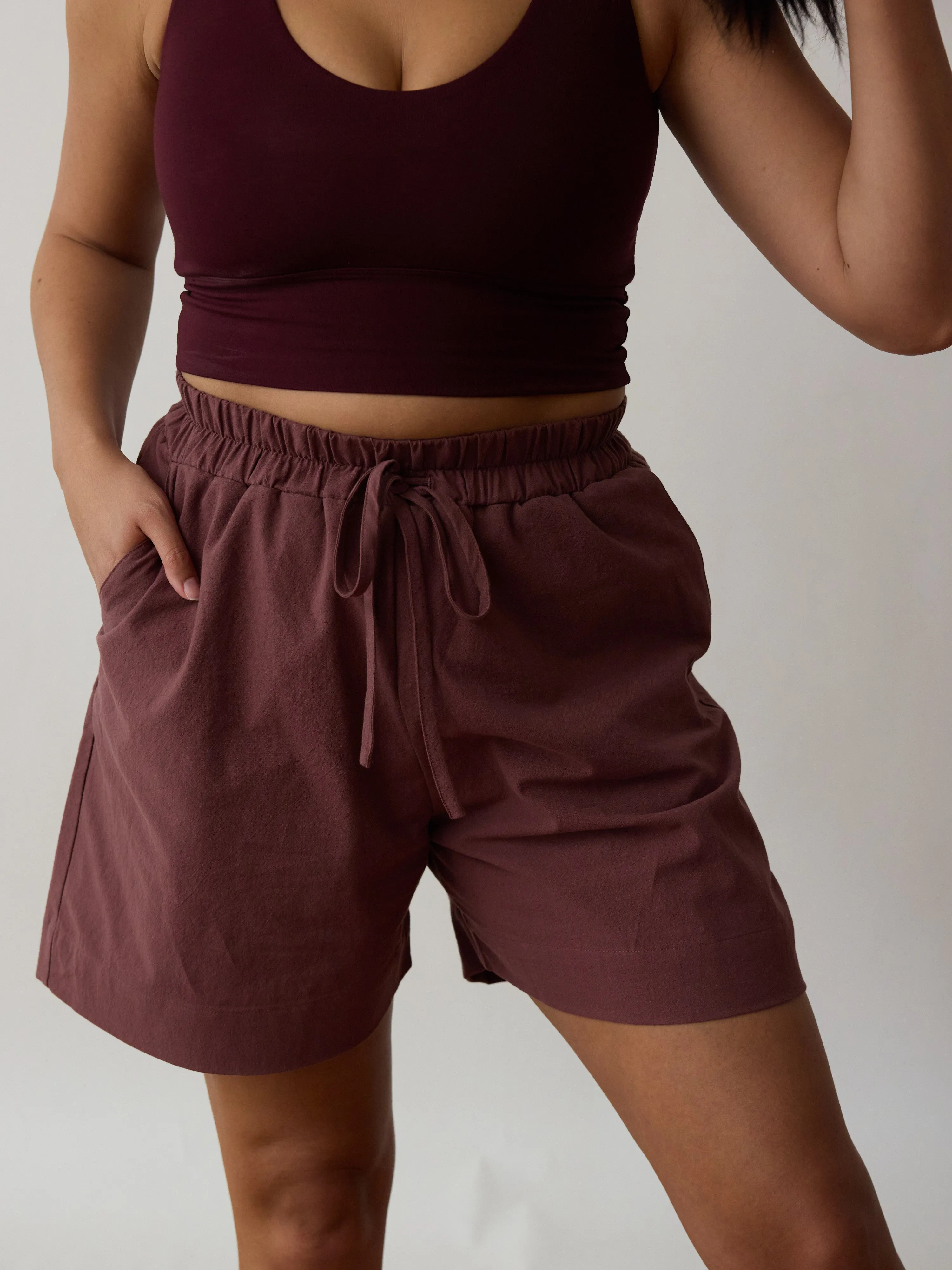 MIDNIGHT MAUVE COTTON CREPE LYNN SHORT