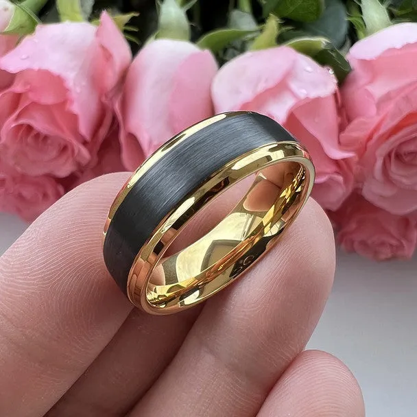 NEW 8 mm Black Tungsten Gold Plated Wedding Band, Men's Sz 10 Ring
