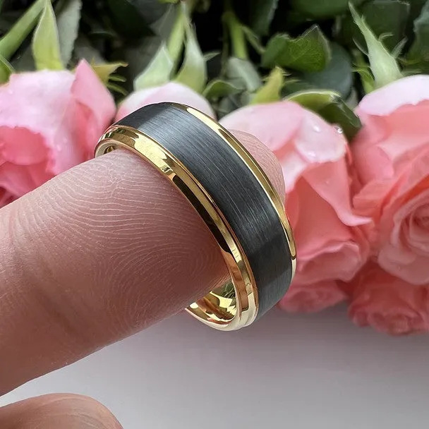 NEW 8 mm Black Tungsten Gold Plated Wedding Band, Men's Sz 10 Ring