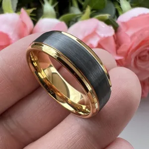 NEW 8 mm Black Tungsten Gold Plated Wedding Band, Men's Sz 10 Ring