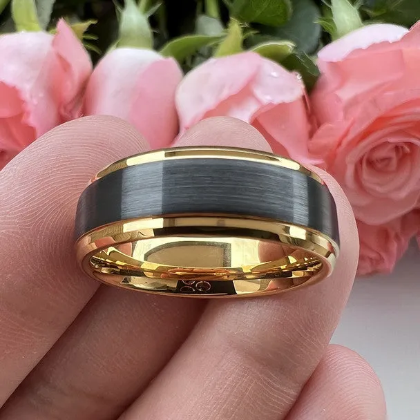 NEW 8 mm Black Tungsten Gold Plated Wedding Band, Men's Sz 10 Ring