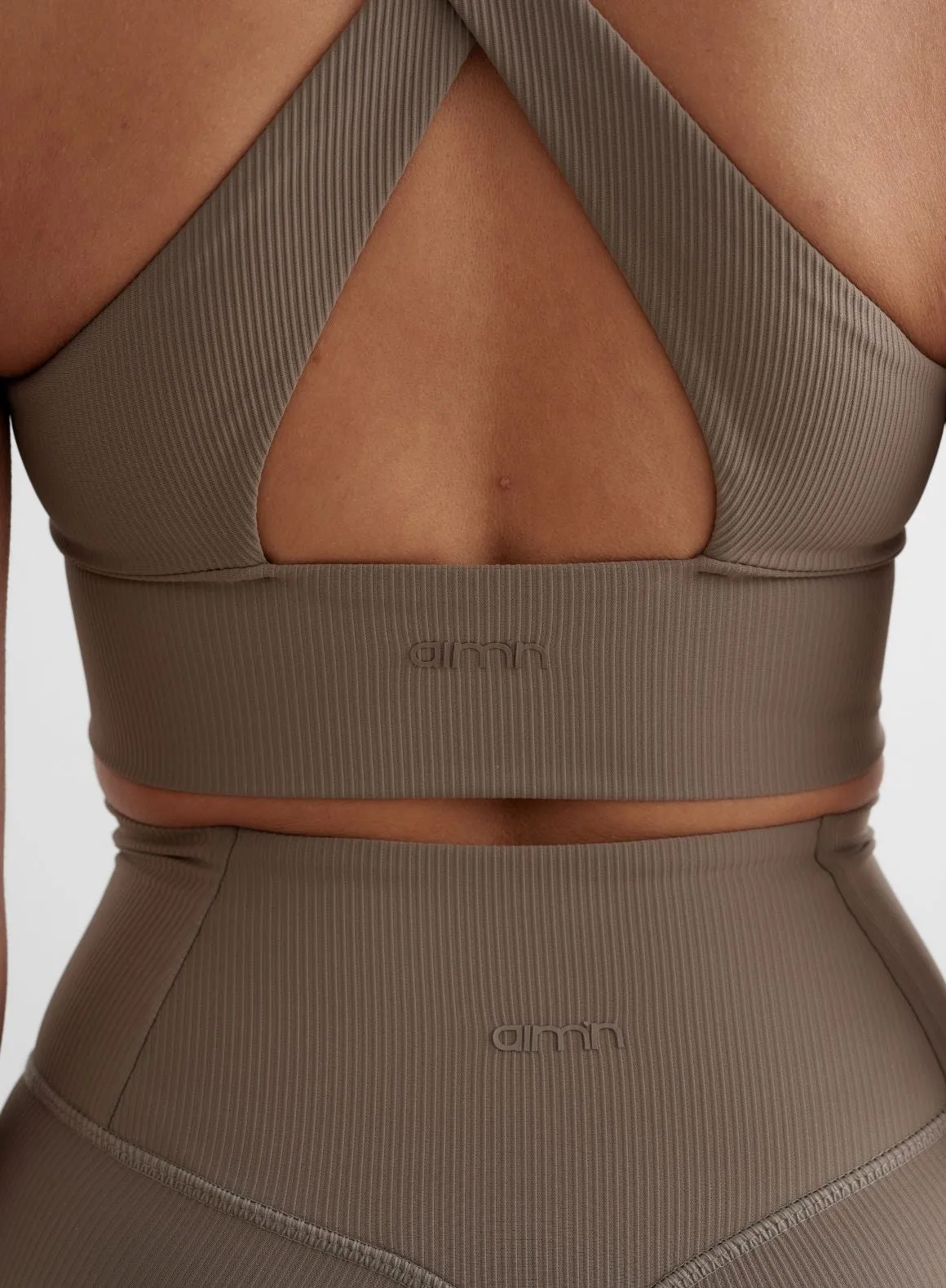 Nougat Ribbed Performance Zipped Bra