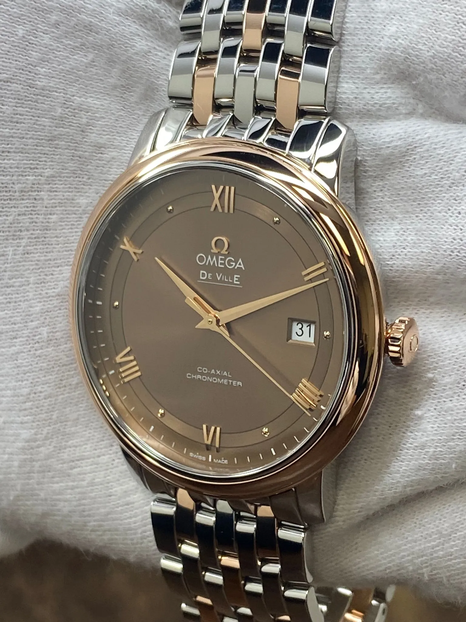 Omega De Ville Prestige 39.5mm SS & 18K Rose Gold 424.20.40.20.13.001 Brown Dial Automatic Men's Watch
